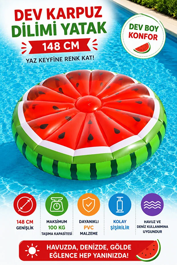  148 cm Dev Karpuz Dilimi Şişme Deniz ve Havuz Yatağı
